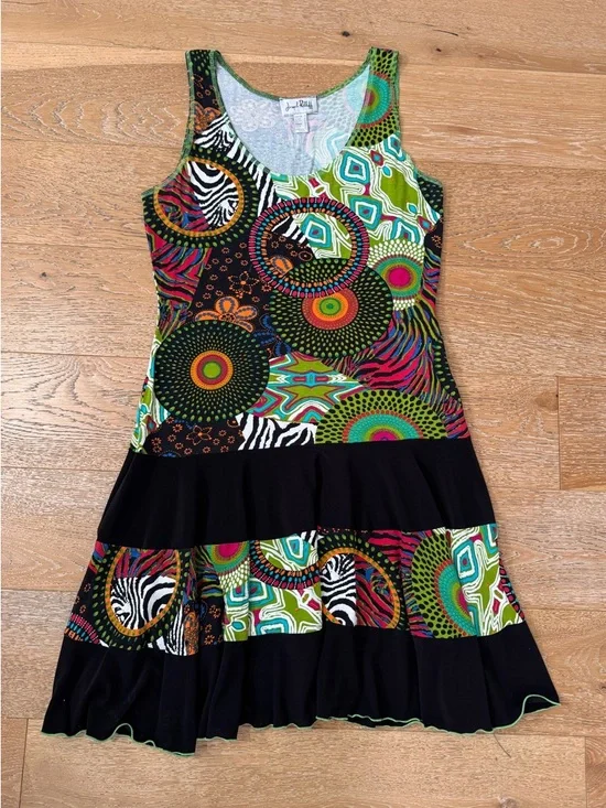 Joseph Ribkoff Midi Dress Multicolour Sleeveless Artsy Tiered Ruffle. Sz 14 - Picture 6 of 11